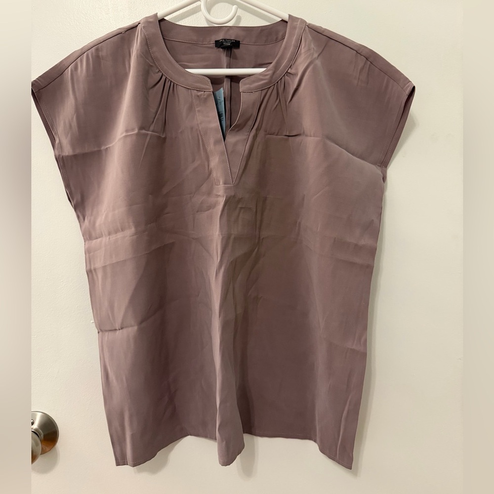 Ann Taylor Taupe V-Neck Blouse- petite Large